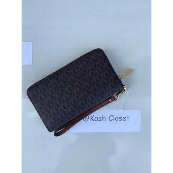 Michael Kors wristlet large phone case wallet jet set travel MK signature brown - Picture 3 of 6
